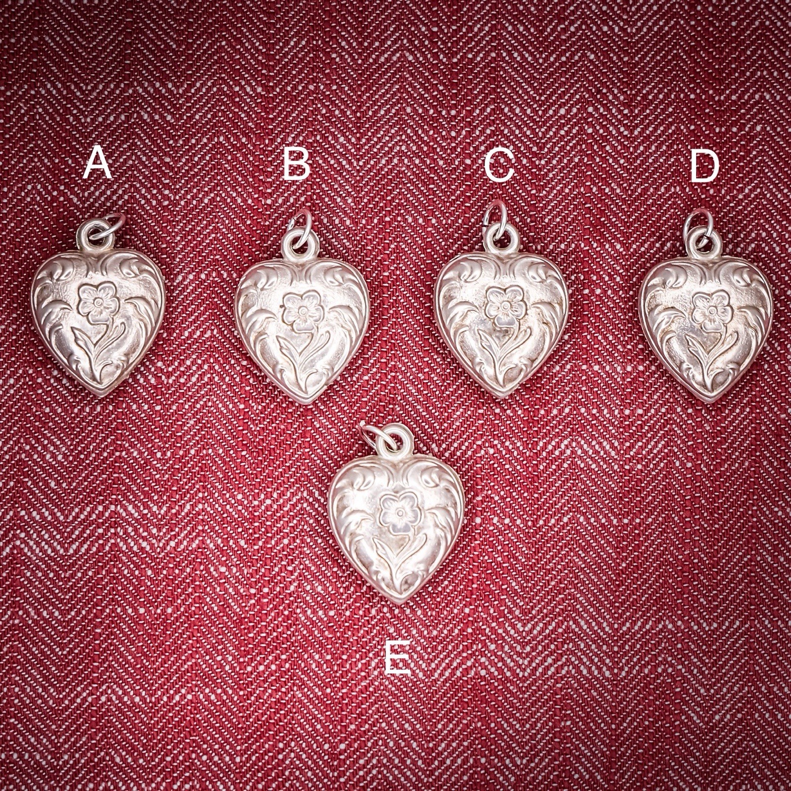 Antique French Puffy Heart Charm Sterling Silver Die Struck 19th Century