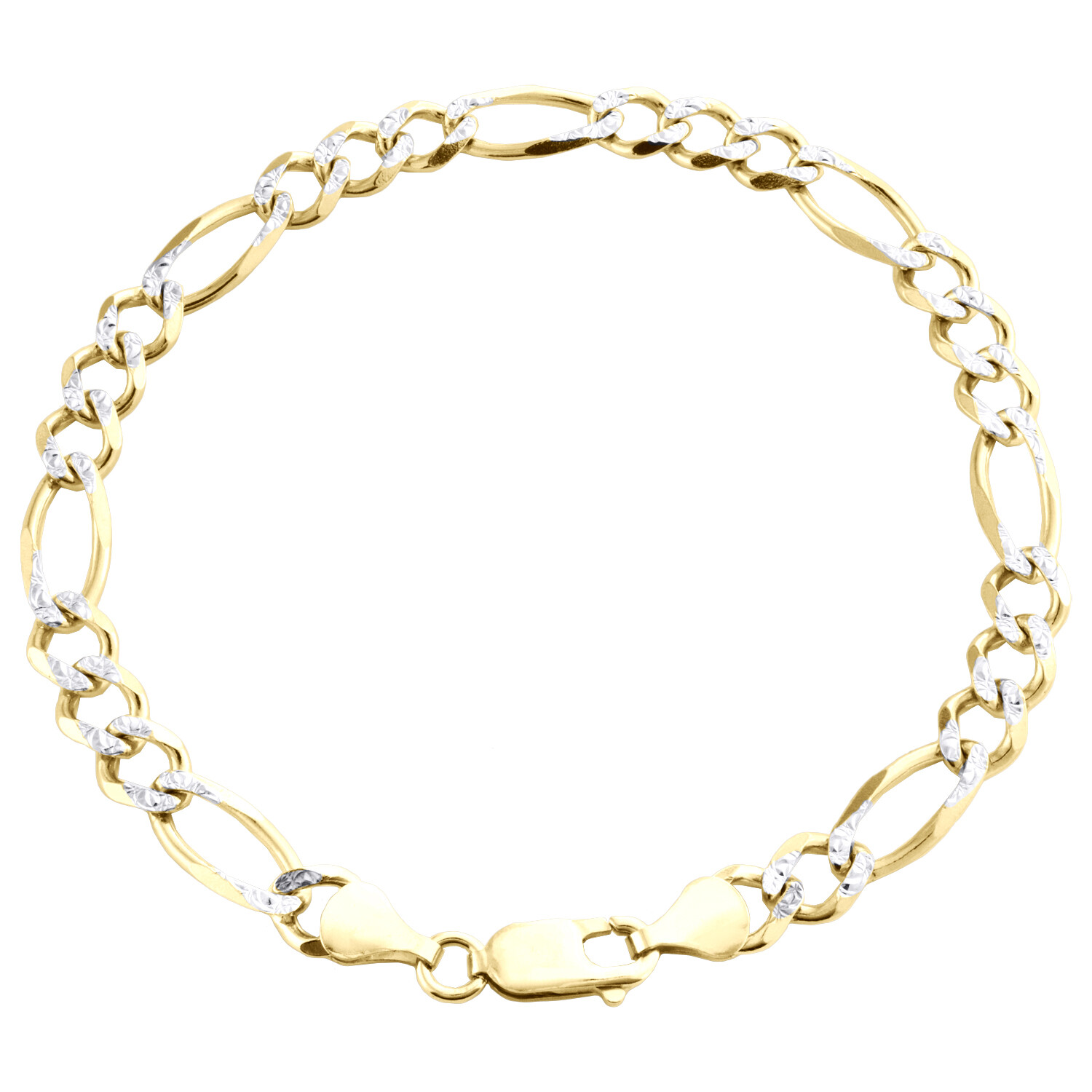 Mens 10K Yellow Gold 6.50mm Diamond Cut Solid Figaro Link Bracelet 7 – 9 Inches