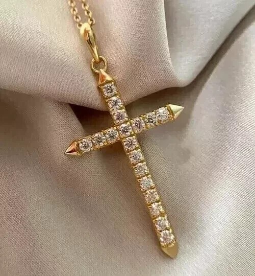 2Ct Round Cut Simulated Diamond Women’s Cross Pendant In 14K Yellow Gold Plated