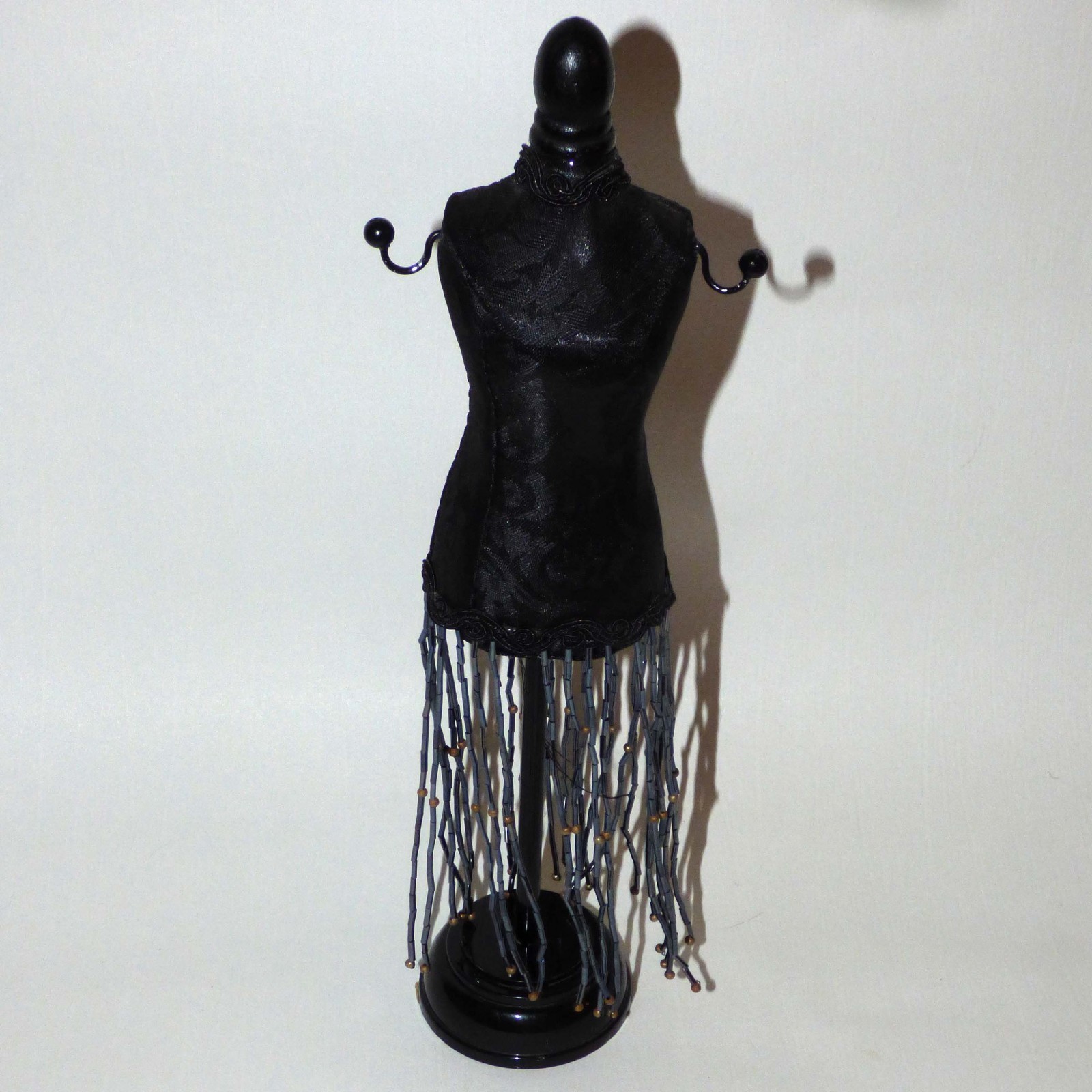Vintage Black Mannequin Jewelry Stand Bust Gothic Victorian Fringe Beads