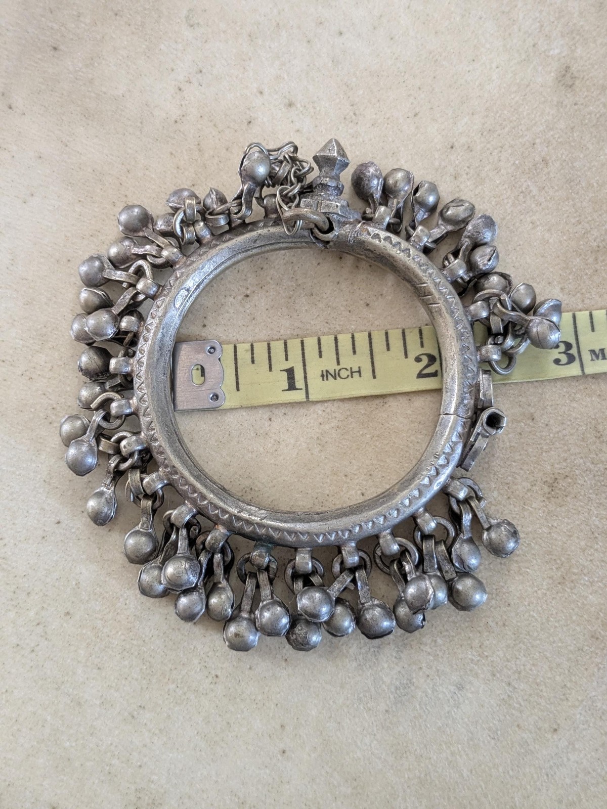 Kuchi Bangle Jingling Baubles & Bud Accent Vintage Tribal Jewelry 6″ (21496)