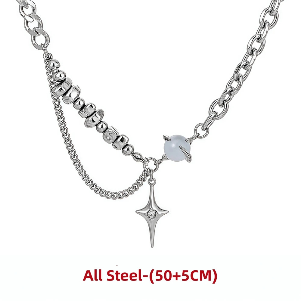 Titanium Steel Natural Zircon Cross Necklace For Man Woman Hip-Hop Clavicle Swea