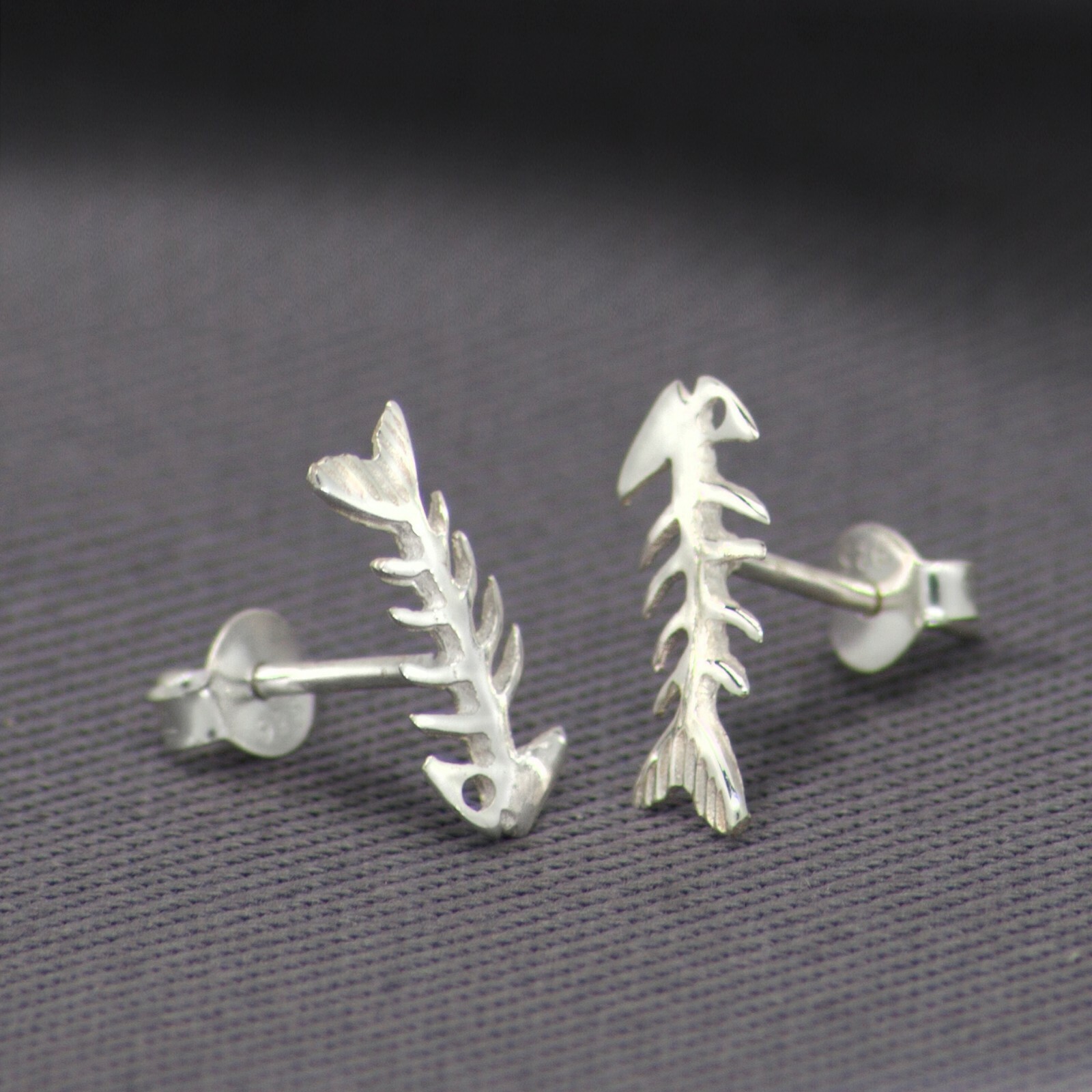 Fishbone Studs Nickel-Free 925 Sterling Silver, Hypoallergenic, Free UK Delivery