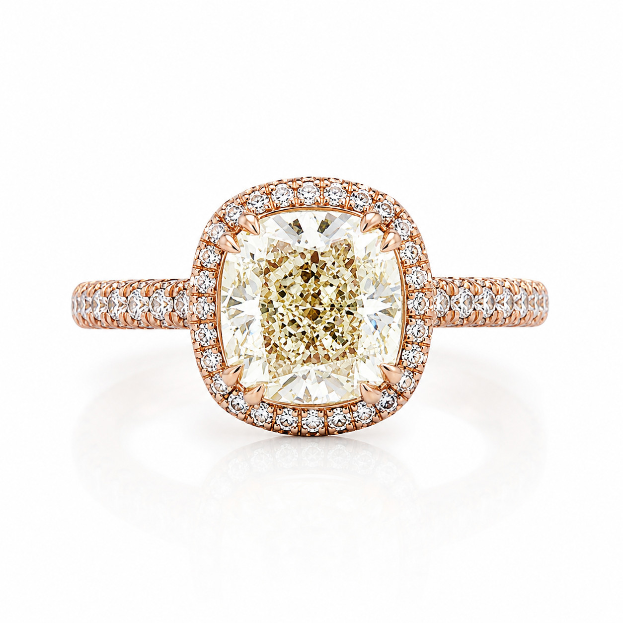 4.90ct Natural Cushion Diamond Halo Ring 18K Rose Gold