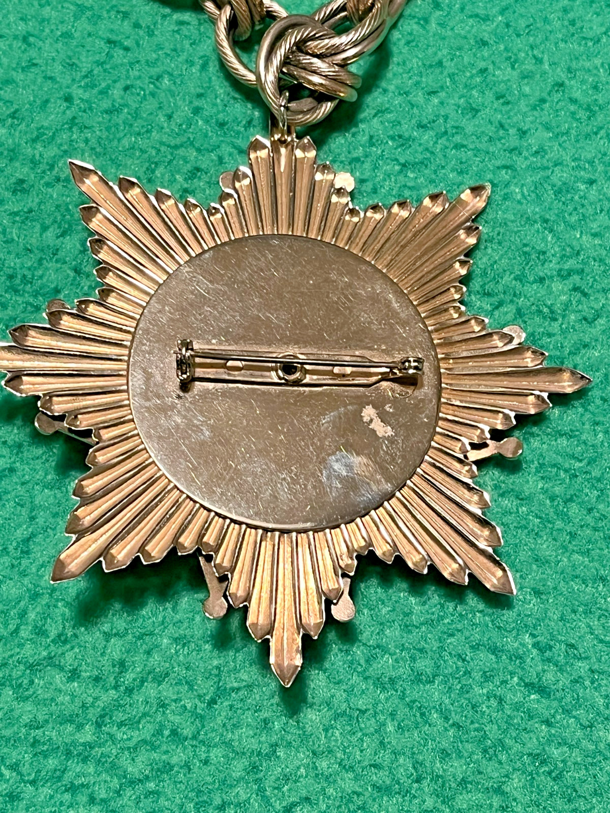 Vintage Heraldic Coat of Arms Huge Pin Pendant Brooch, Heavy chain , Masons ?