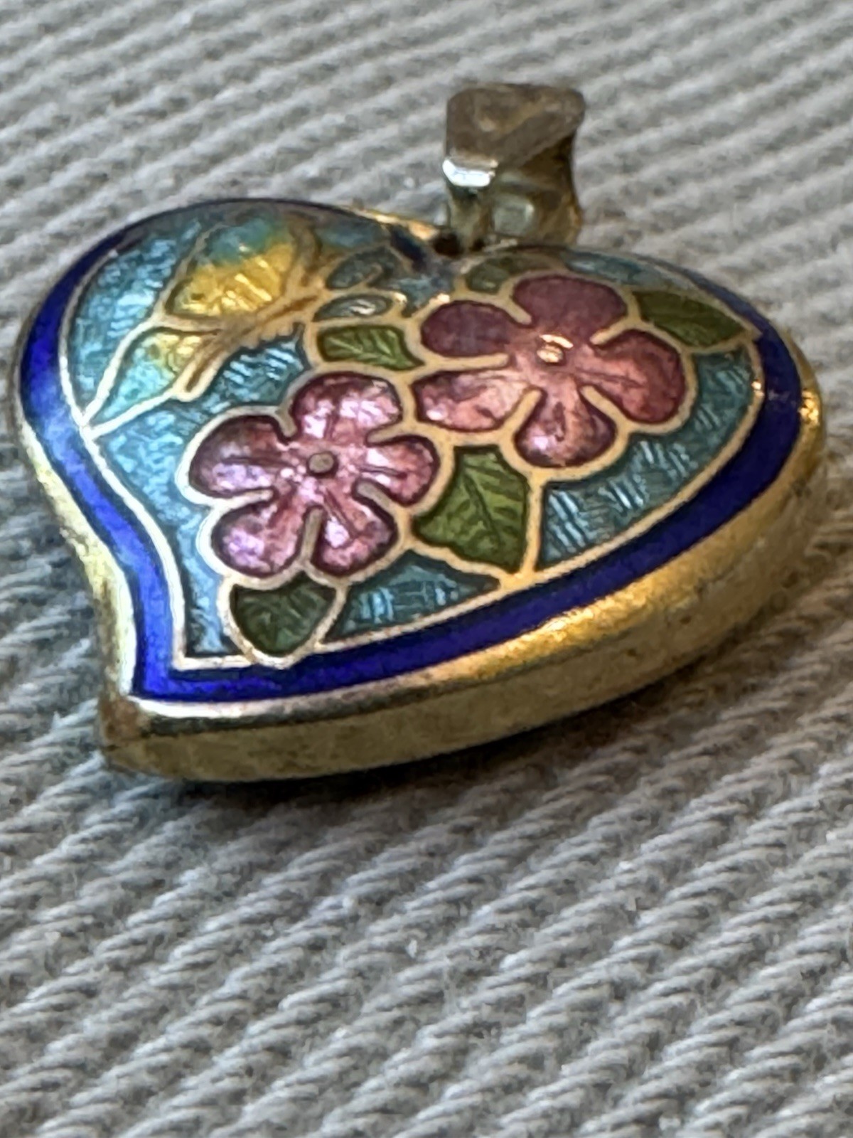 Vintage Cloisonne Brass Base Metal and .875” Enamel Pendant