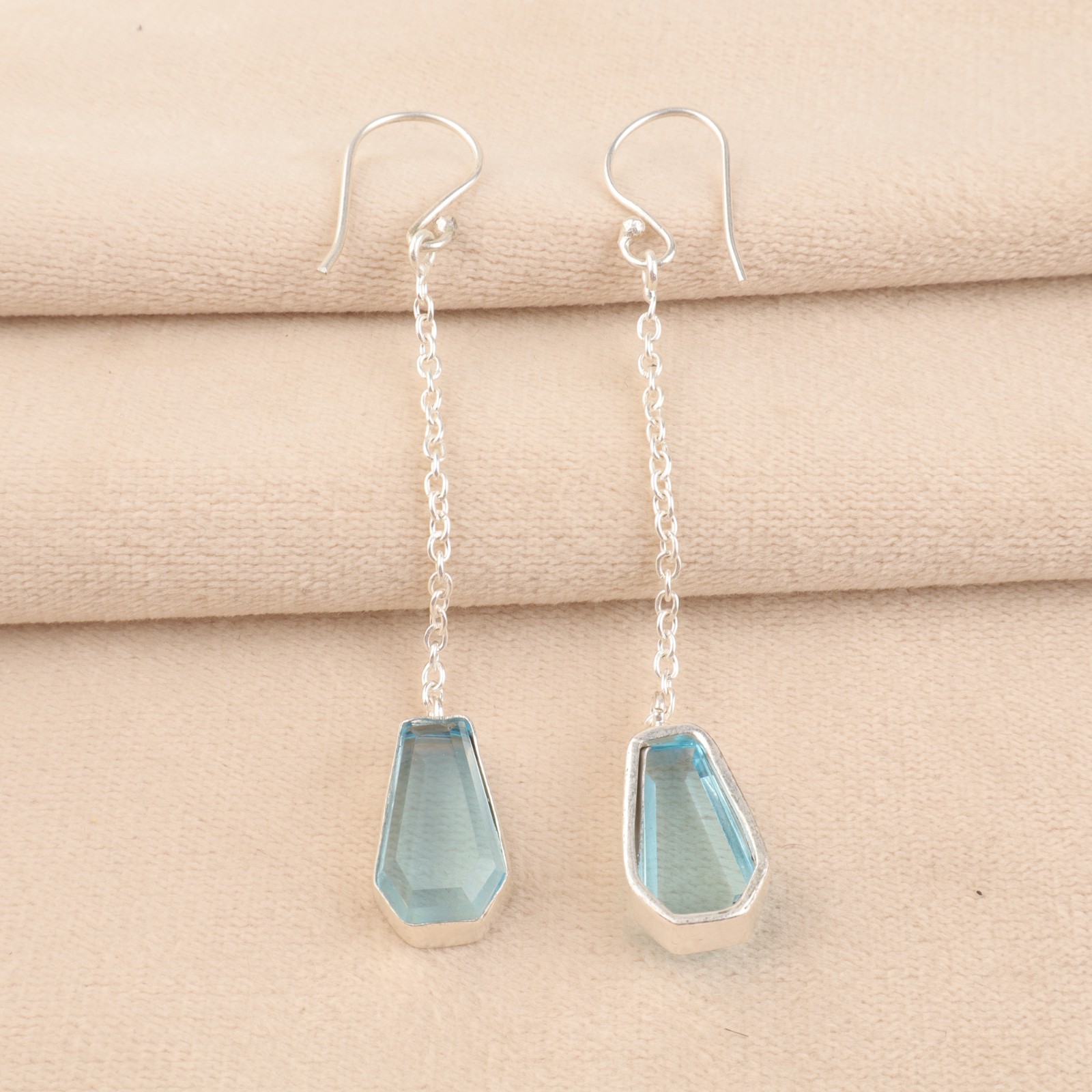 Sky Blue Topaz Gemstone Earrings 925 Sterling Silver Handmade Jewelry 3″ For Her