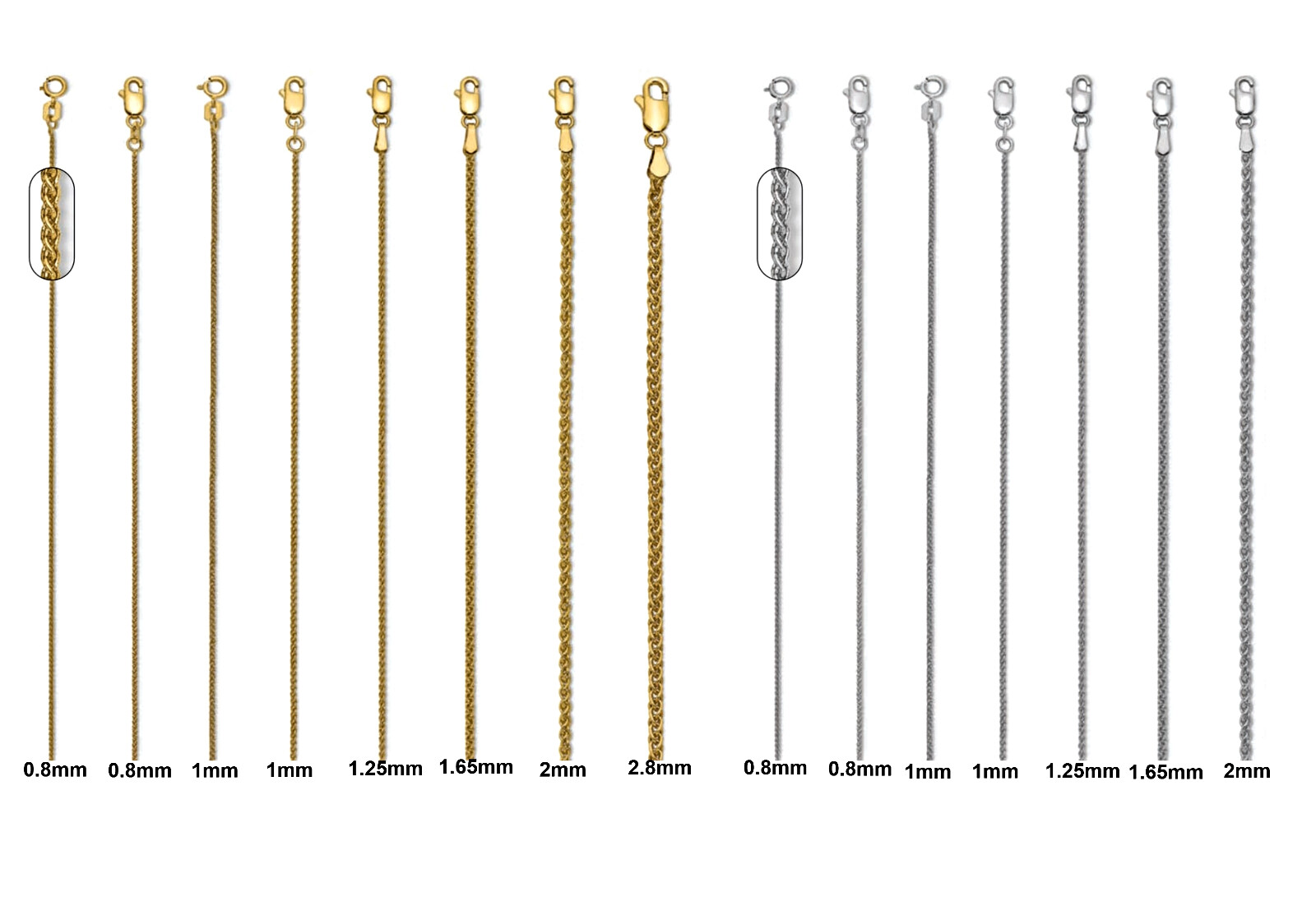 Spiga Link Pendant Chain – 14K Yellow and White Gold – 0.8mm, 1mm, 1.25mm, 1.65m