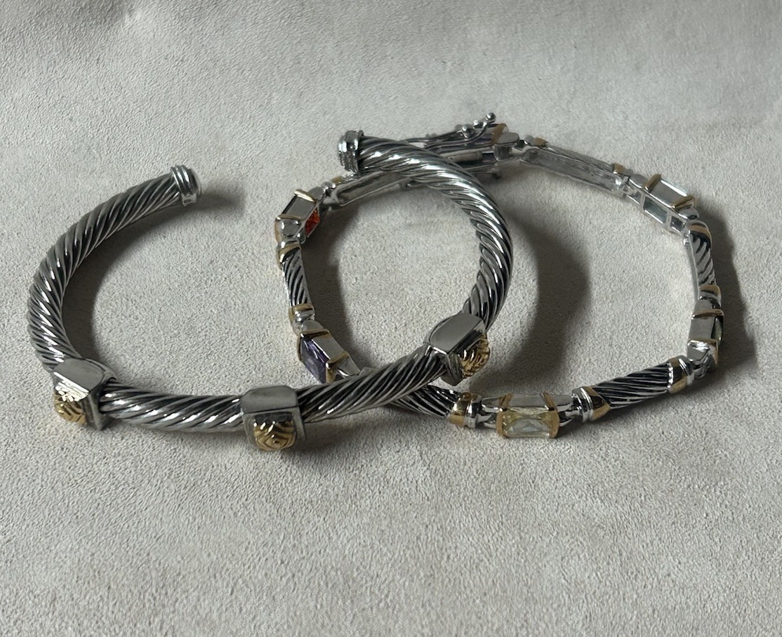 Silver/ Gold Tone Tennis & Cuff Bracelet Lot Of 2