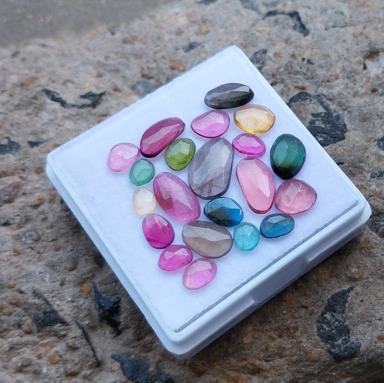 12 Ct 3.5×4.5 to 7×11.5 MM Natural Multi Color Tourmaline Rose Cut 21 Piece Lot
