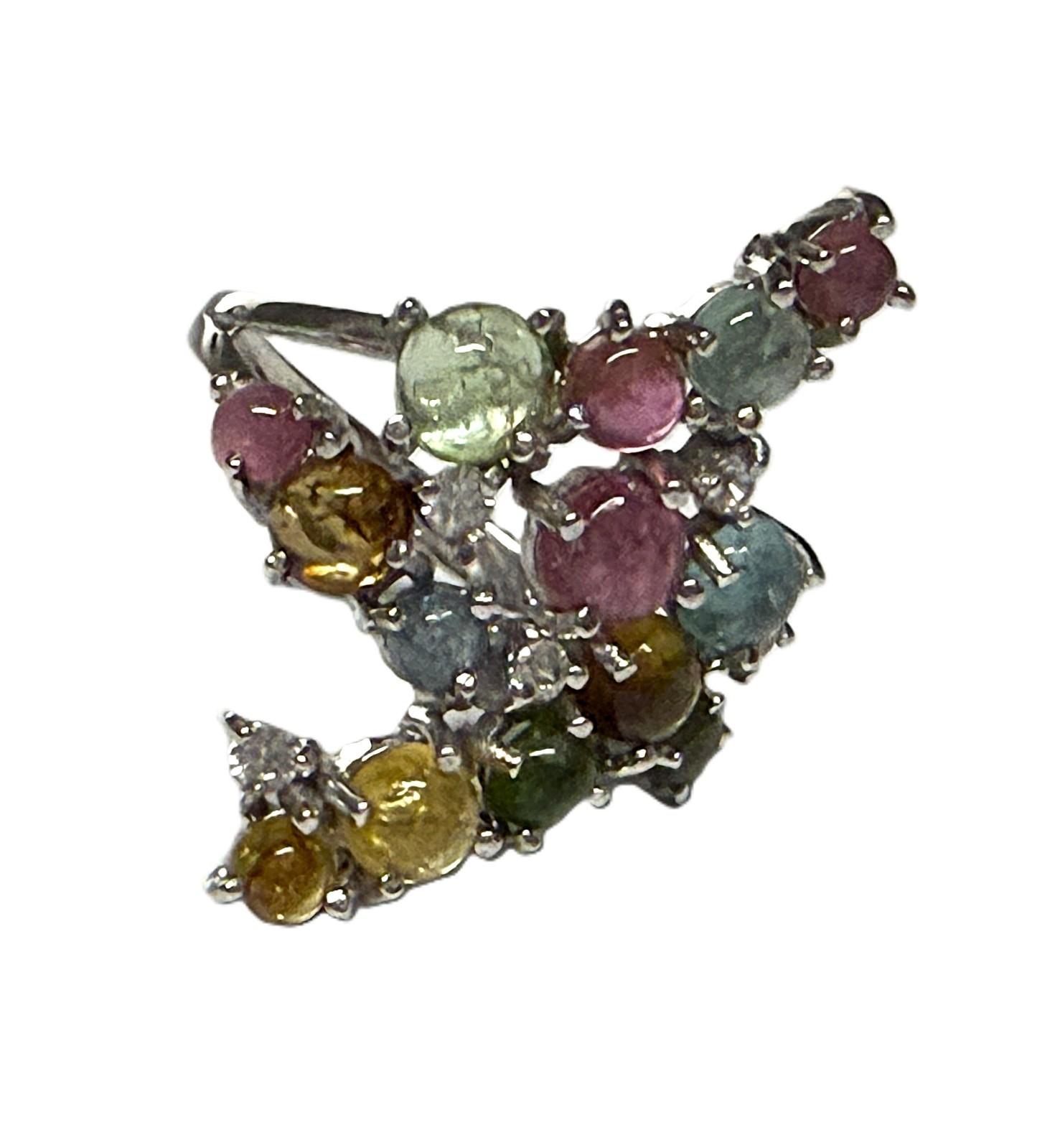 Multi-Gemstone Tourmaline Cluster Ring (6) Multicolor Oblong Colorful Style NEW!