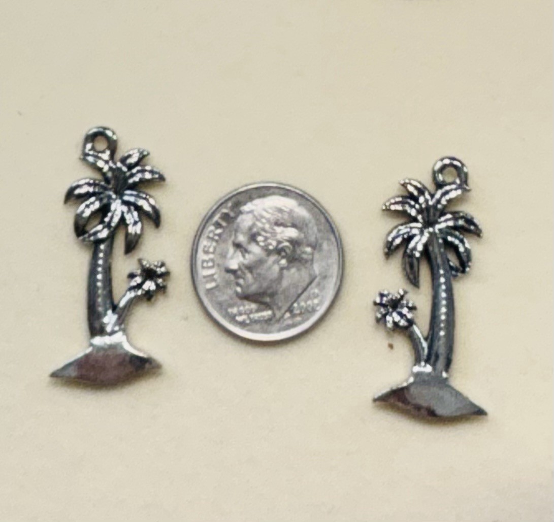 Lot Of 10 Palm Tree Pewter Charms Custom Made Lead Free Nickel Free USA