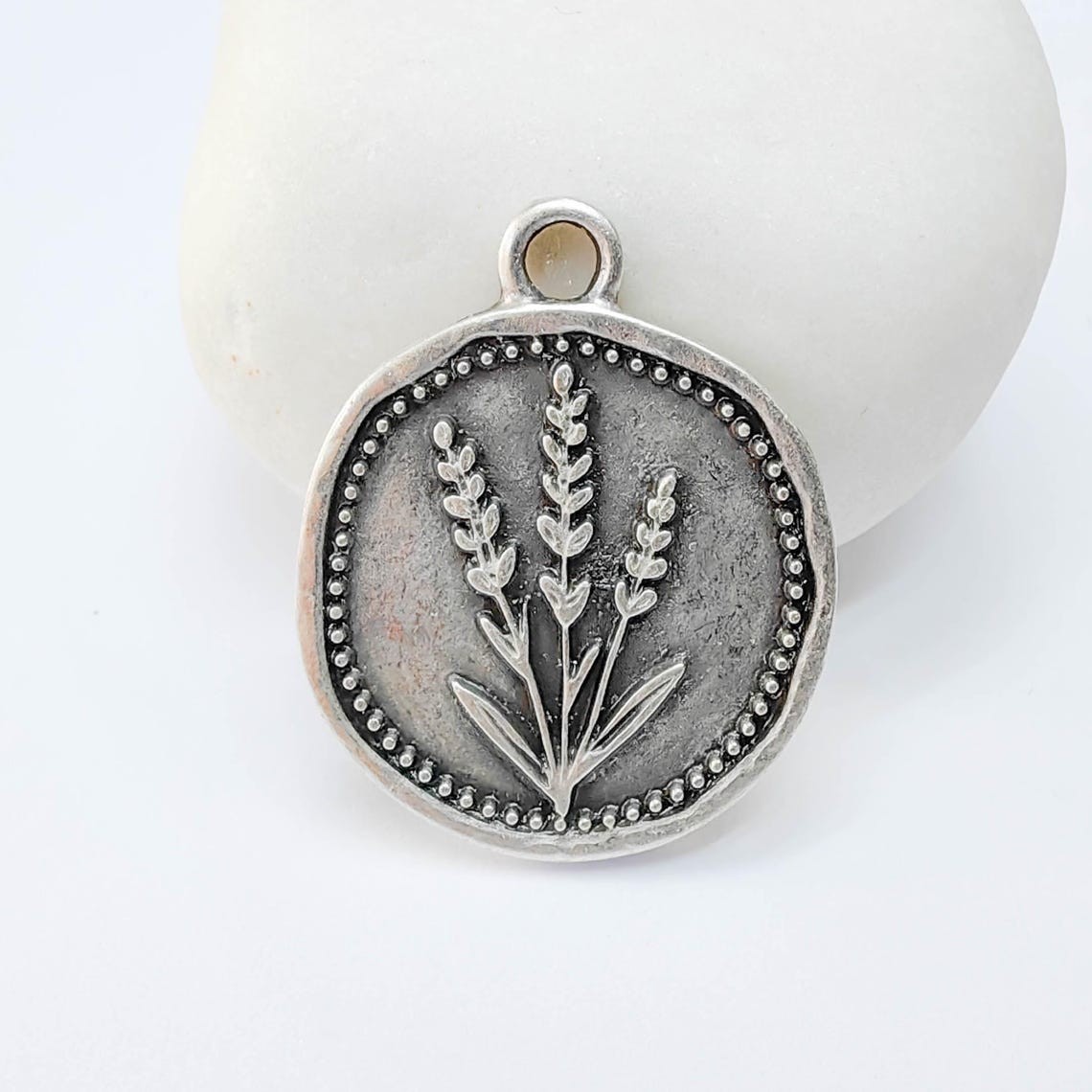 Lavender Charms, Plant Pendant Earring Charms Antique Silver 28x24mm G37767