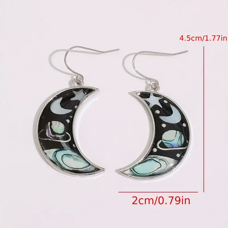 Retro Mysterious Universe Starry Sky Crescent Hook Earrings Zinc Alloy Jewelry