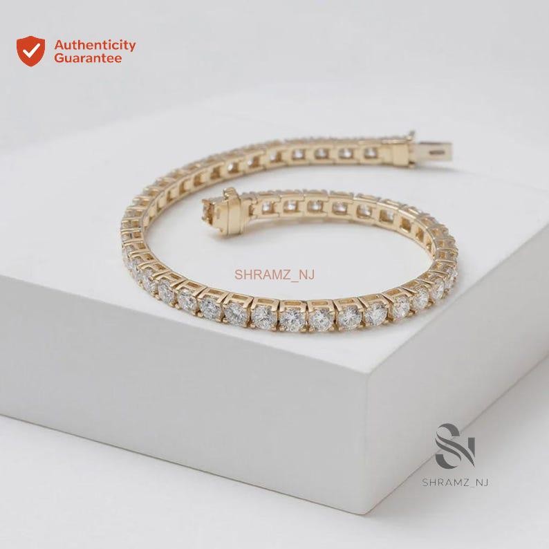 Women’s Anniversary Bracelet Round Natural GHI/VS-SI Diamond 14k Yellow Gold