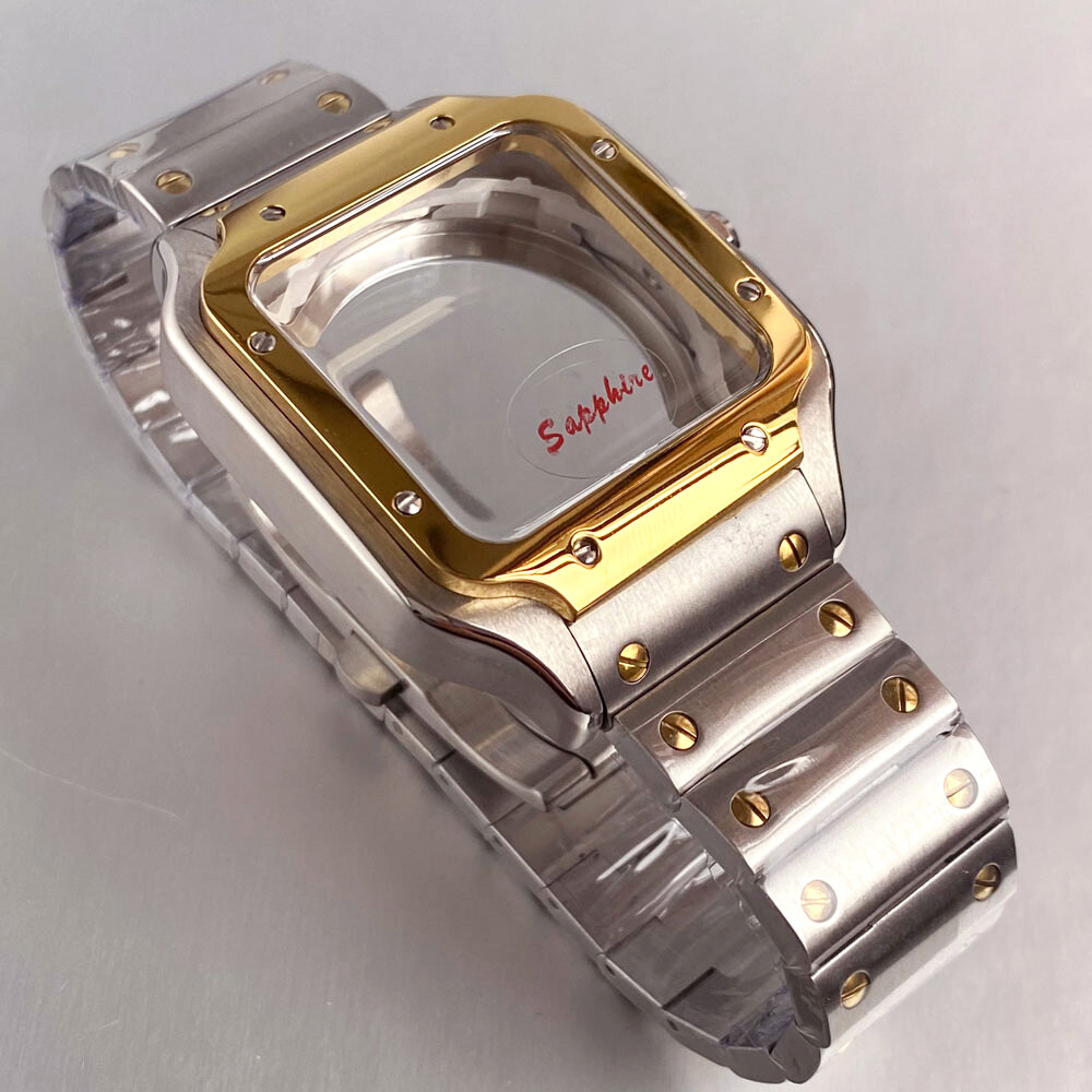 42mm Silver Gold Square Watch Case 27mm Dial White Blue Black fit NH35 NH36 NH38