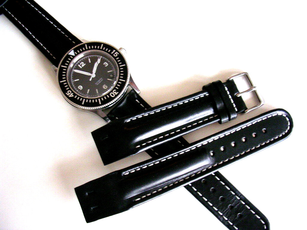 20mm Black Open End Oily Leather Aviator Pilot Mil watch band IW SUISSE 18-19-22