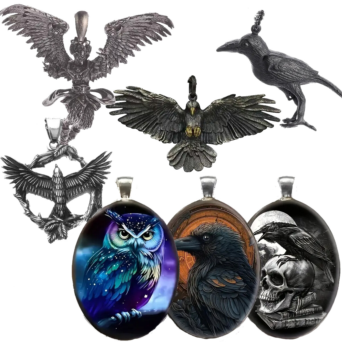 Bird Jewelry Vintage Raven Eagle Owl Pendant Necklace