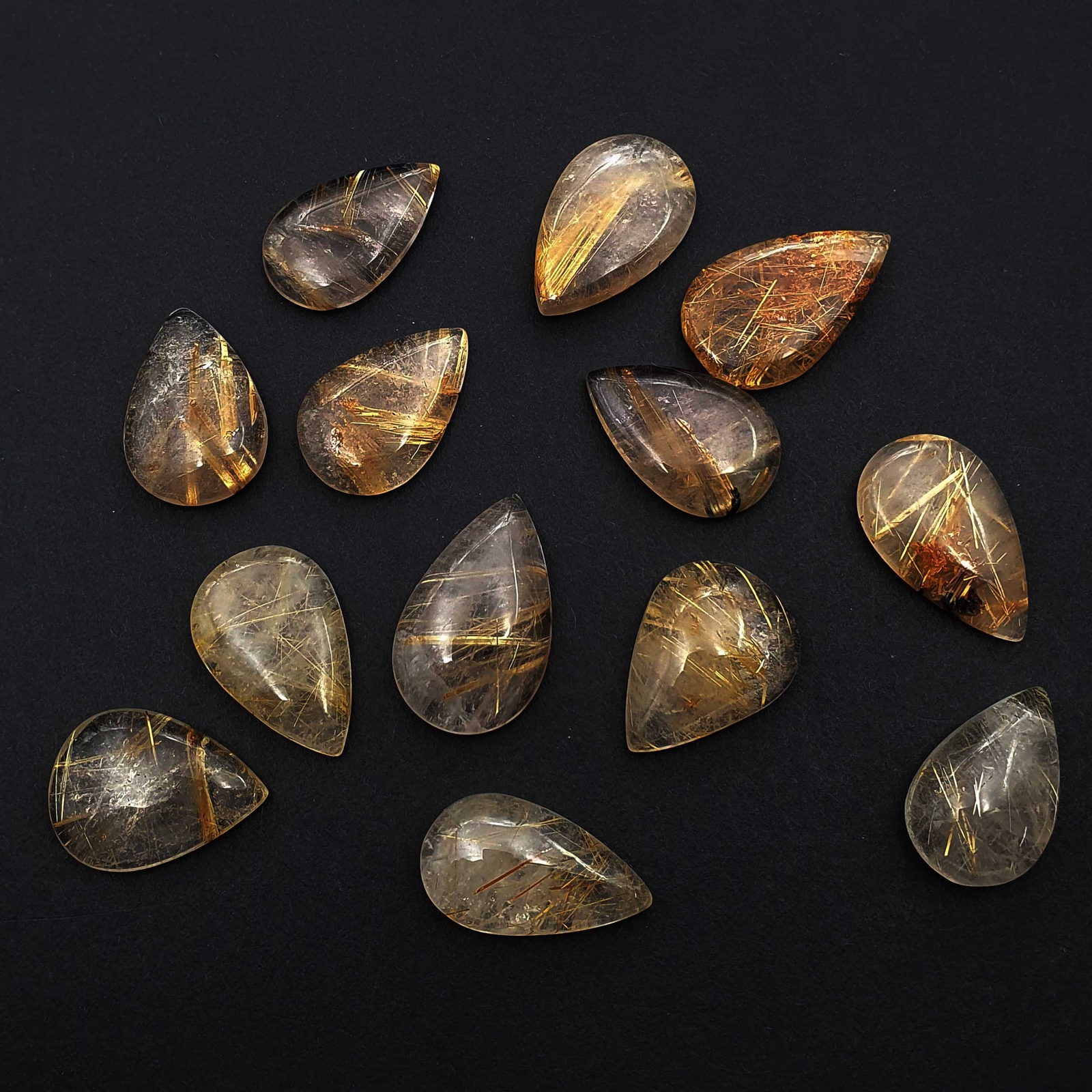 Natural Golden Rutile Quartz Pear Cabochon 16*25-18*29 MM 65 CT 3 Pcs