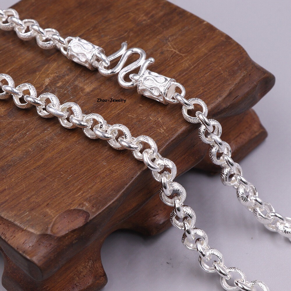 Pure S999 Fine Silver 999 Chain Women Men 6mm Cable Link Chain 33-34g 19.6inch