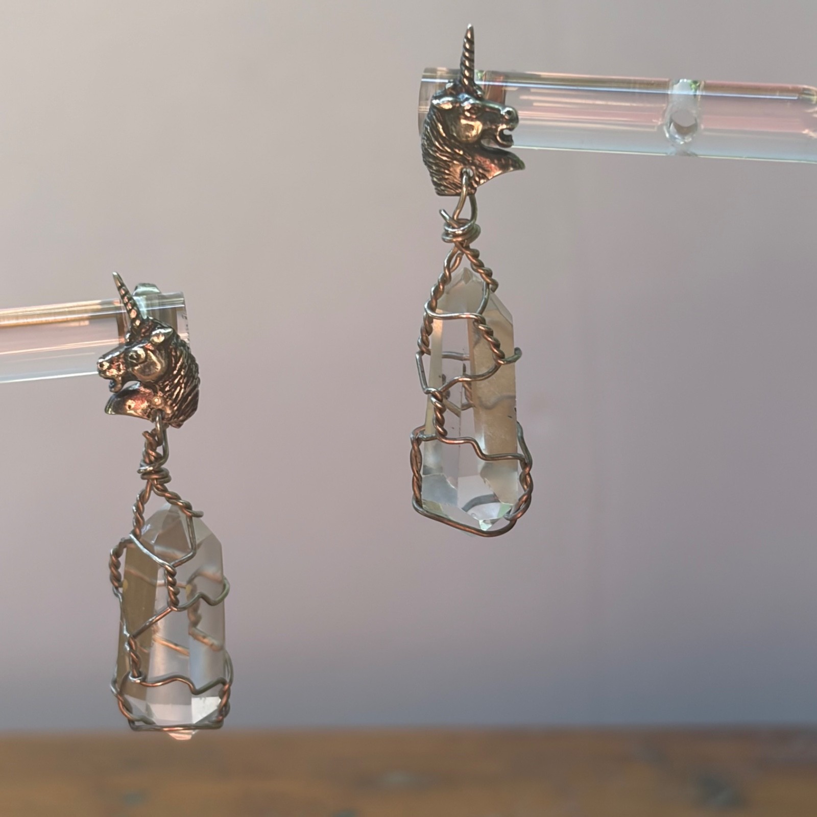 Vtg Carol Felley Unicorn Horse Dangle Earrings Sterling Silver & Crystal Signed