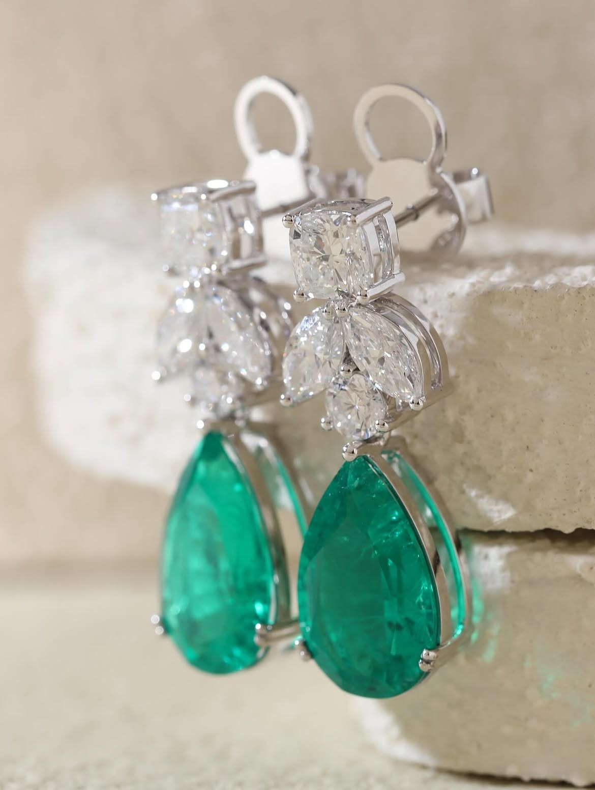 Premium 6.50 Ct Pear Cut Natural Emerald Diamond Stud Earrings 14K White Gold