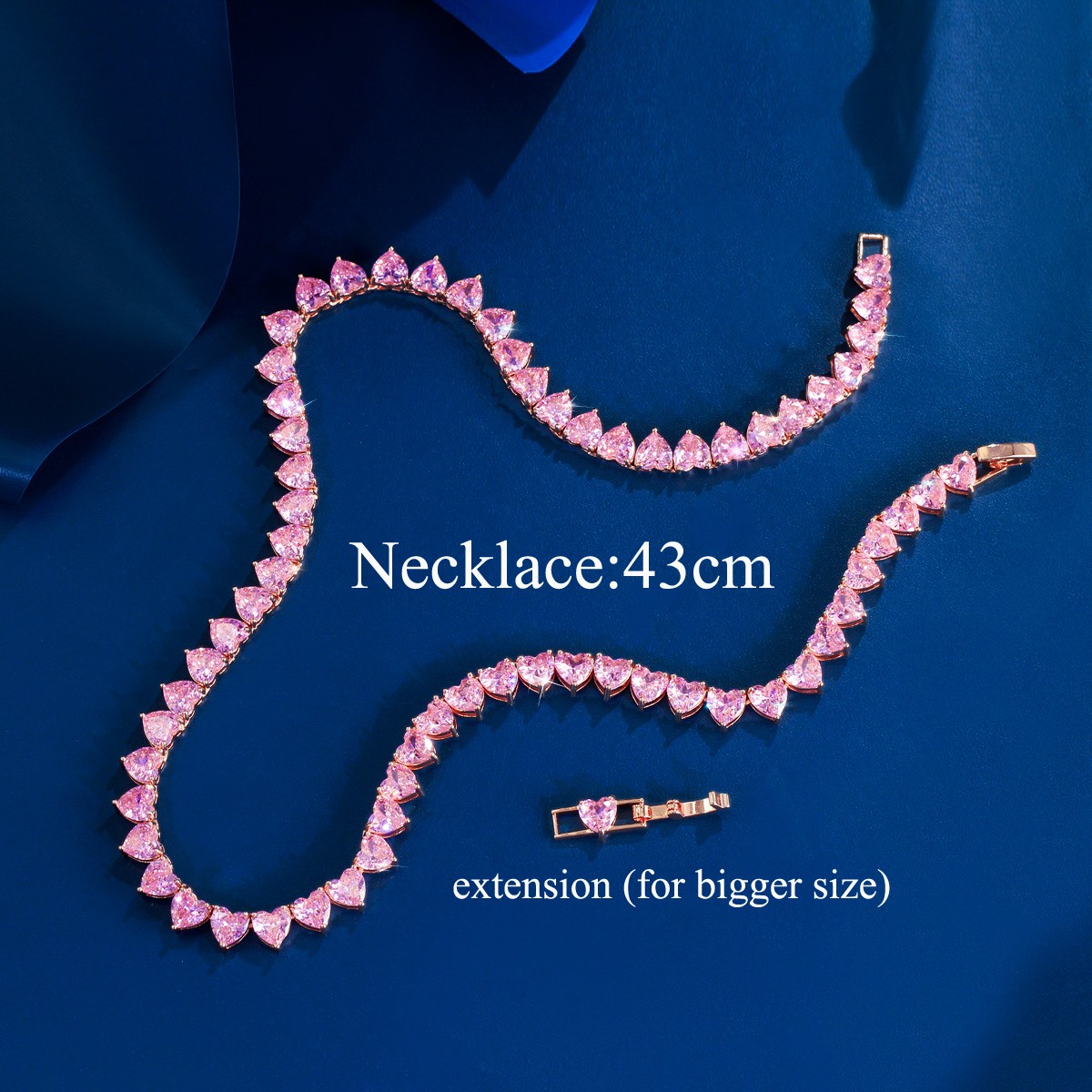 Romantic 585 Rose Gold Pink CZ Love Heart Tennis Choker Necklace for Women Party