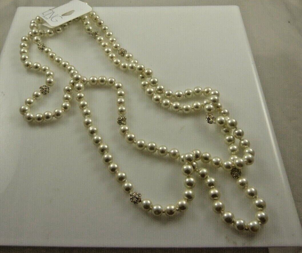 necklace Faux pearls long white crystal beads in areas silvertone. bride elegant