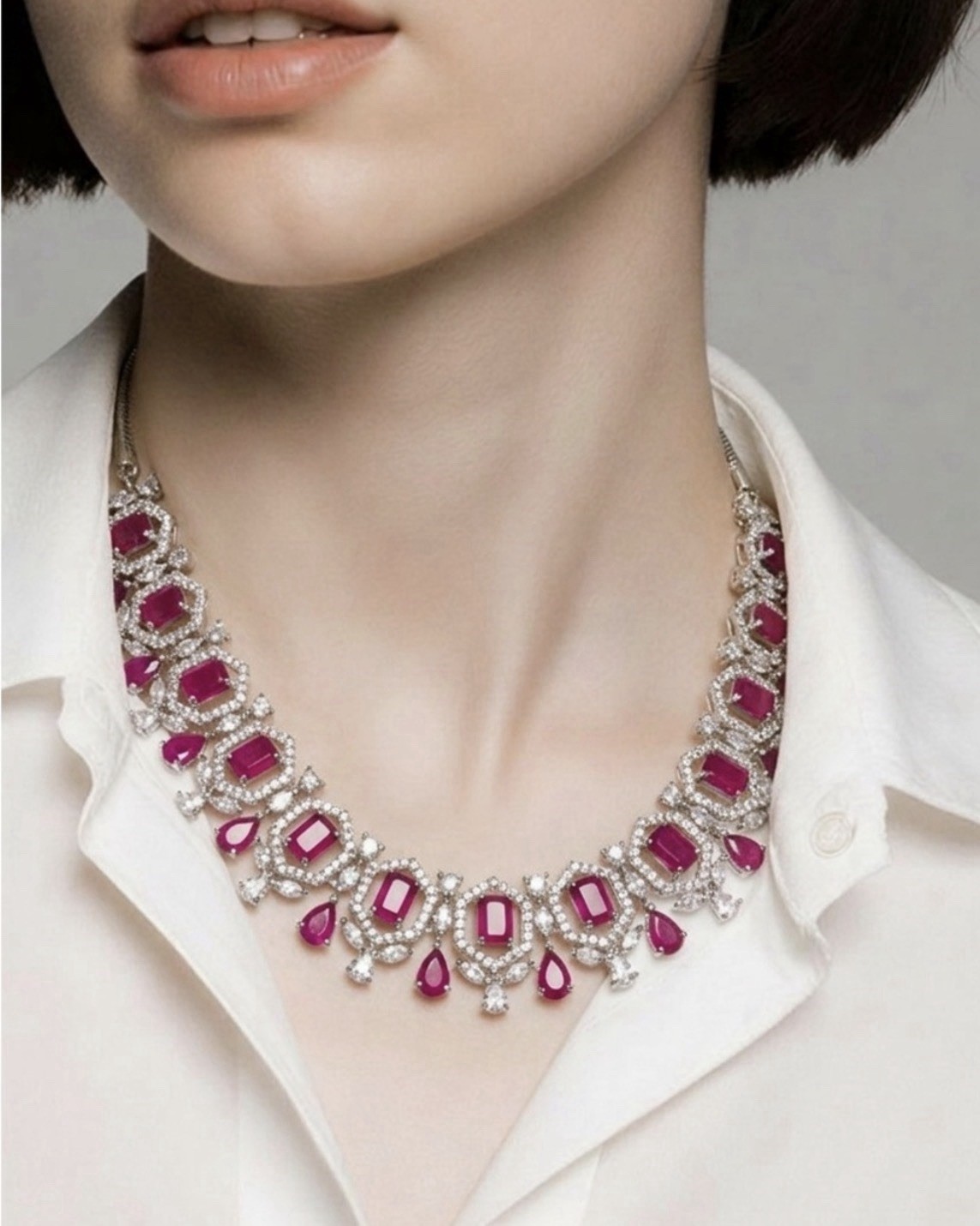 Pink CZ Necklace & Earrings Set Pink Simulated Ruby Emerald Crystal