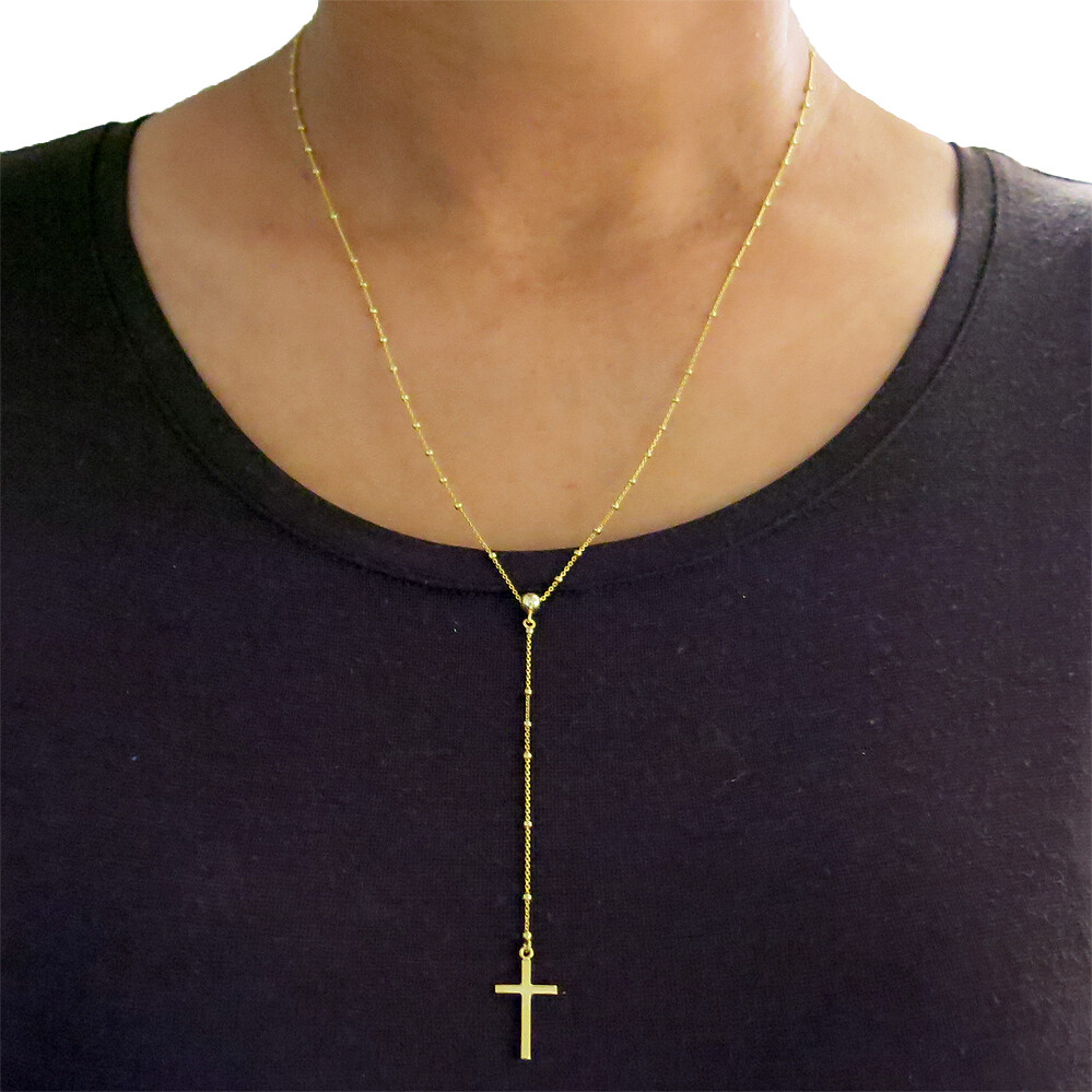925 Sterling Silver Rosary Beaded Cross Necklace for Women, Girls – 3 colors