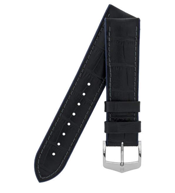 18mm Hirsch ANDY Calf Skin & Premium Caoutchouc Black & Blue Watch Strap