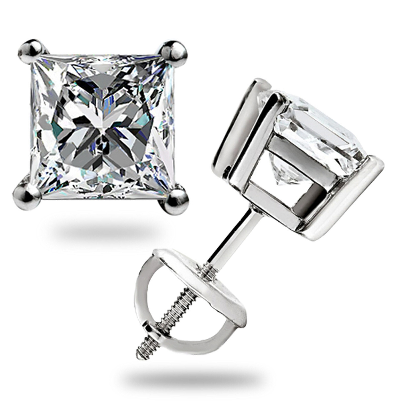3.0 Ct Princess Cut FL/D GRA Moissanite Stud Earrings 14K Solid White Gold Gift