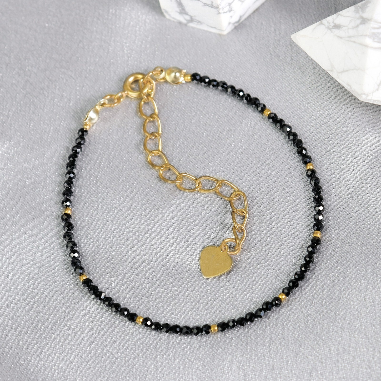 Natural Crystal Black Tourmaline Dainty Beads Healing Protection Women Bracelet
