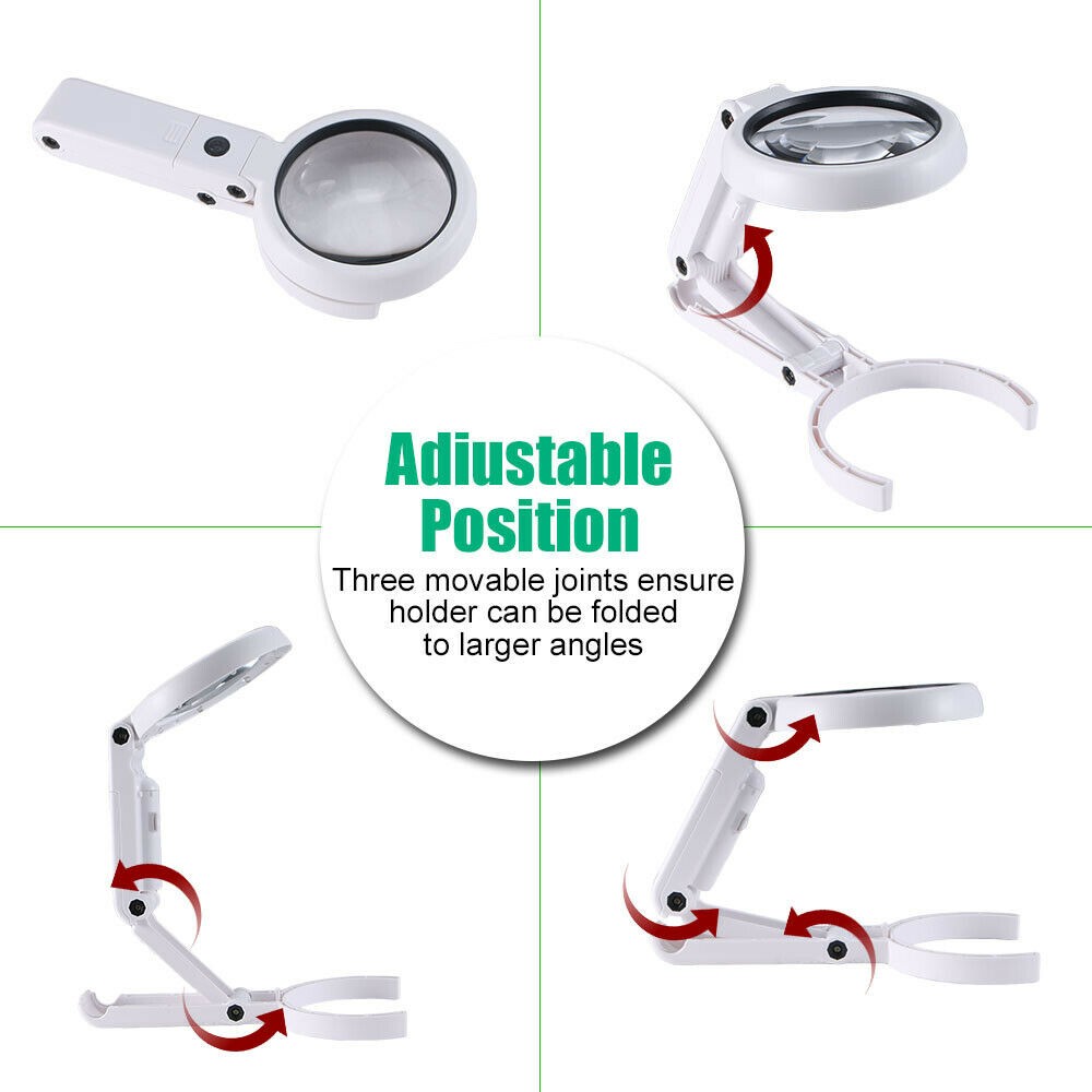 Desktop Foldable 5X 11X Lighted Magnifier 8 LED Hands Free Table Stand