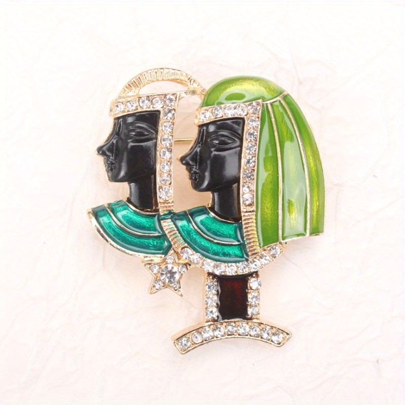Sparkling Egyptian Brooch: Two Figures, Gem Details, Charming Gift & Accessory
