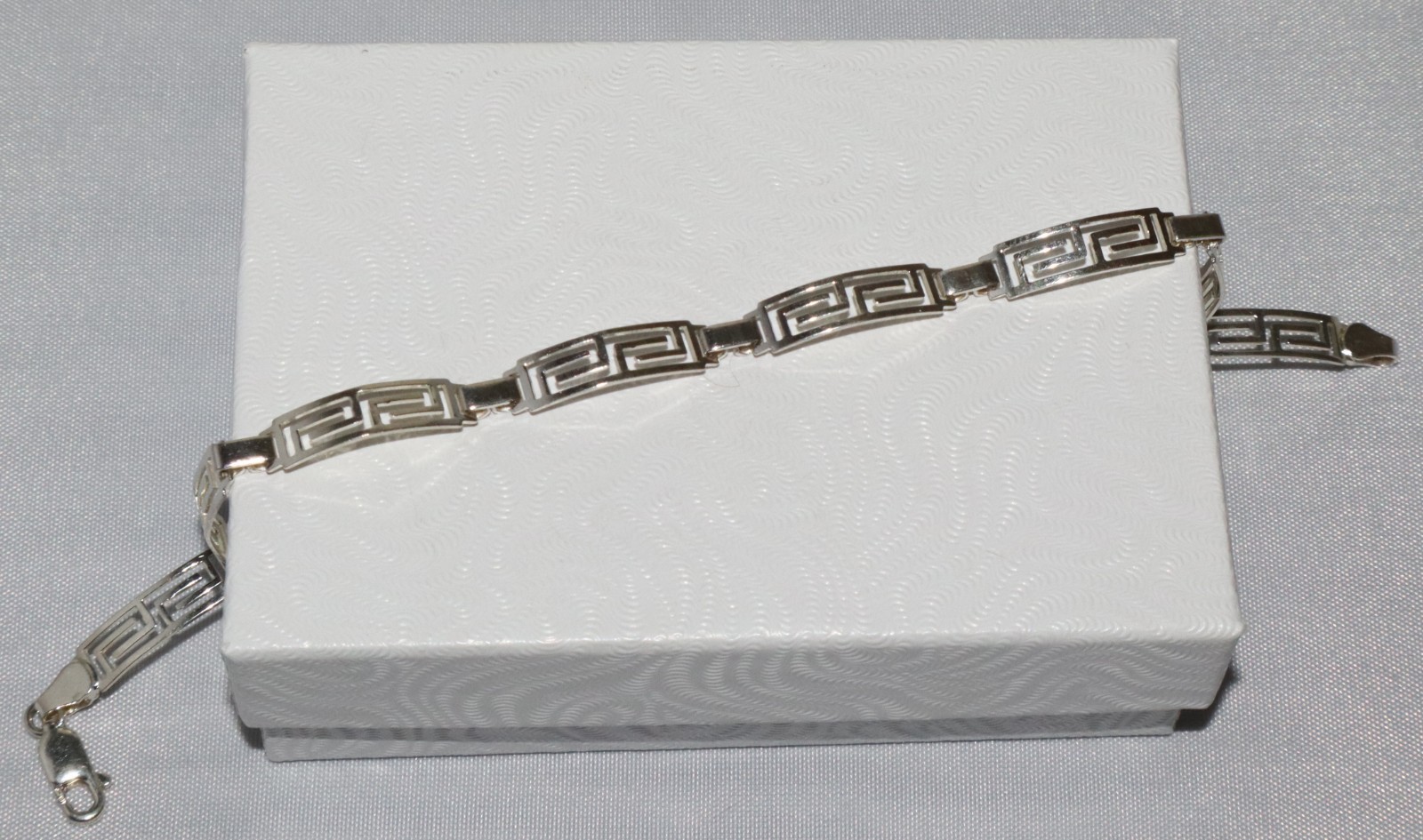 Vintage Sterling Silver Delicate Greek Key Link Bracelet 7.25″ 3.8 grams