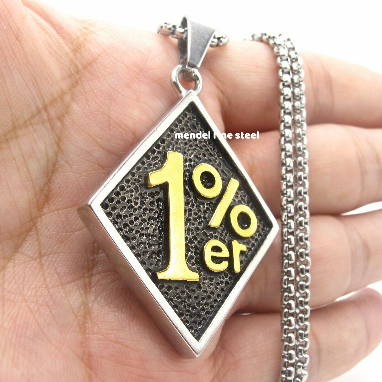 MENDEL Mens Gold Plated Tone Motorcycle Outlaw 1%er Biker Pendant Necklace Men