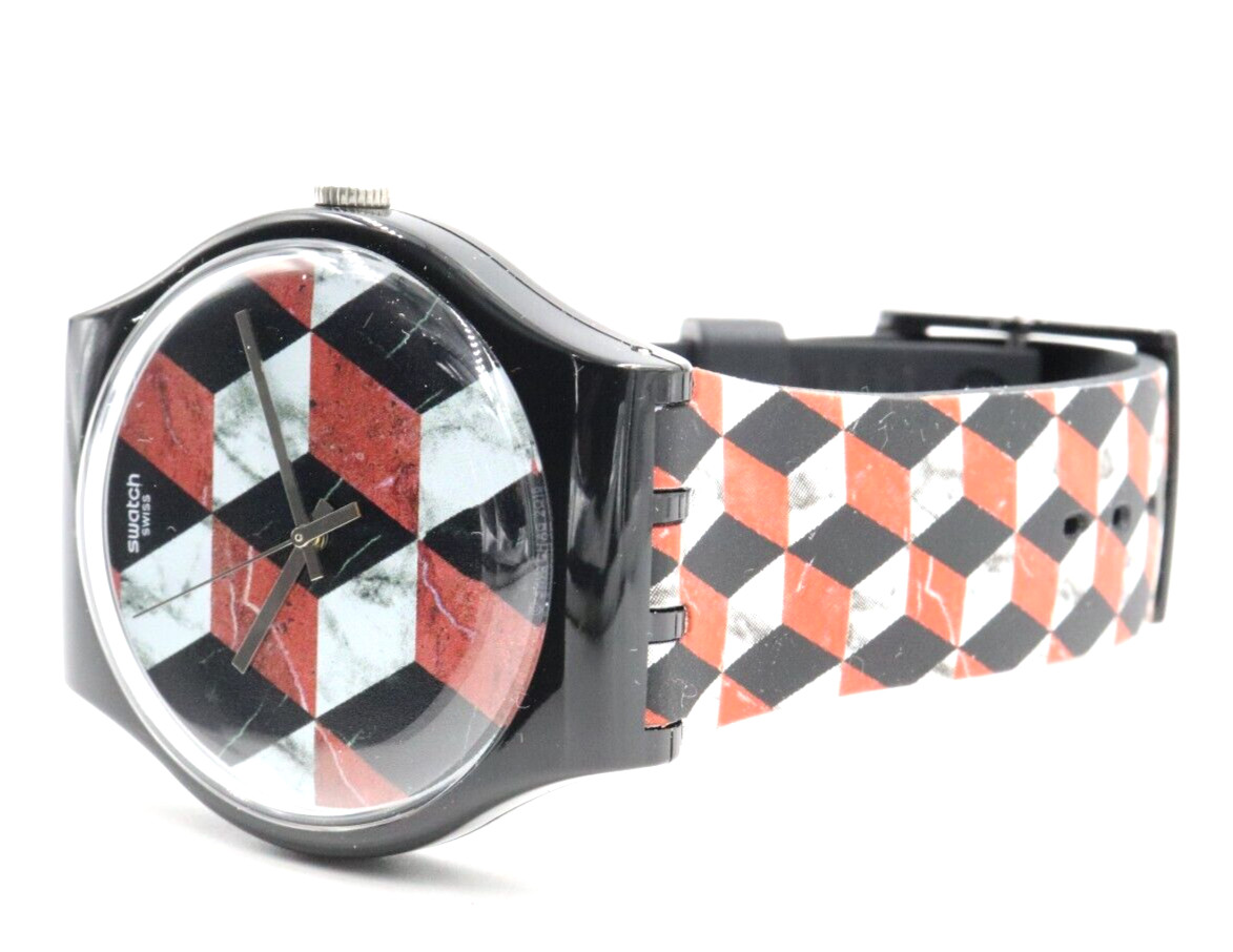 Swiss Swatch Originals PAVIMENTO Black Multicolor Silicone Watch 41mm SUOB142