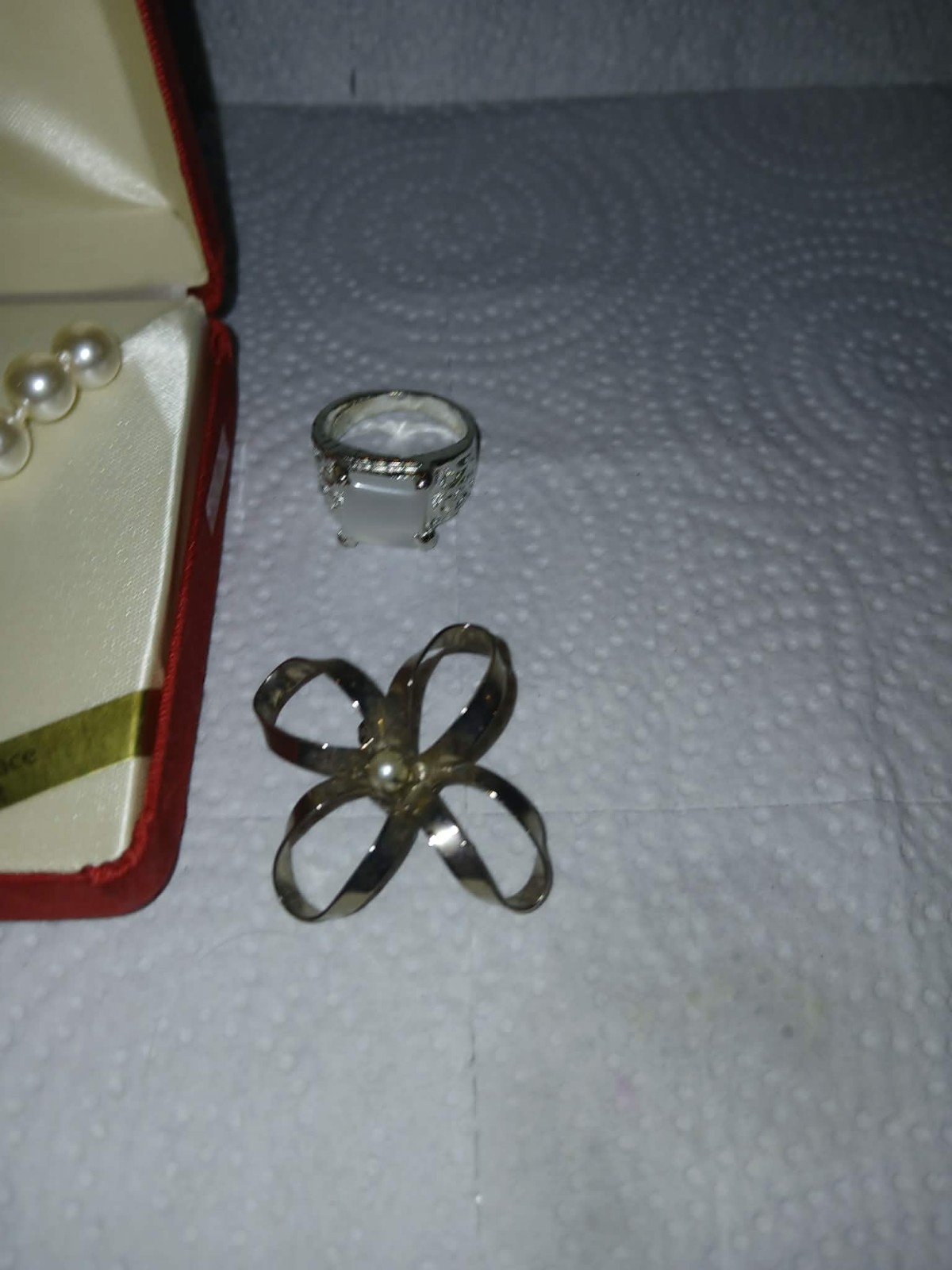18″ Pearl Necklace Enhancer Pendant/ Earring SET+ Ring+ Vtg Pin#58