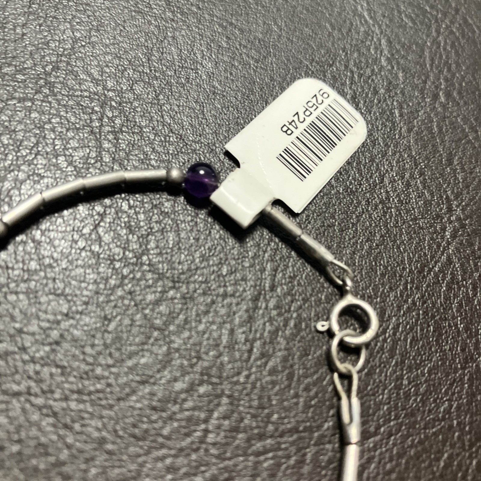 925 Sterling Silver Bracelet 2.4 Grams With Purple Beads 6.5 Inches Pre Owned