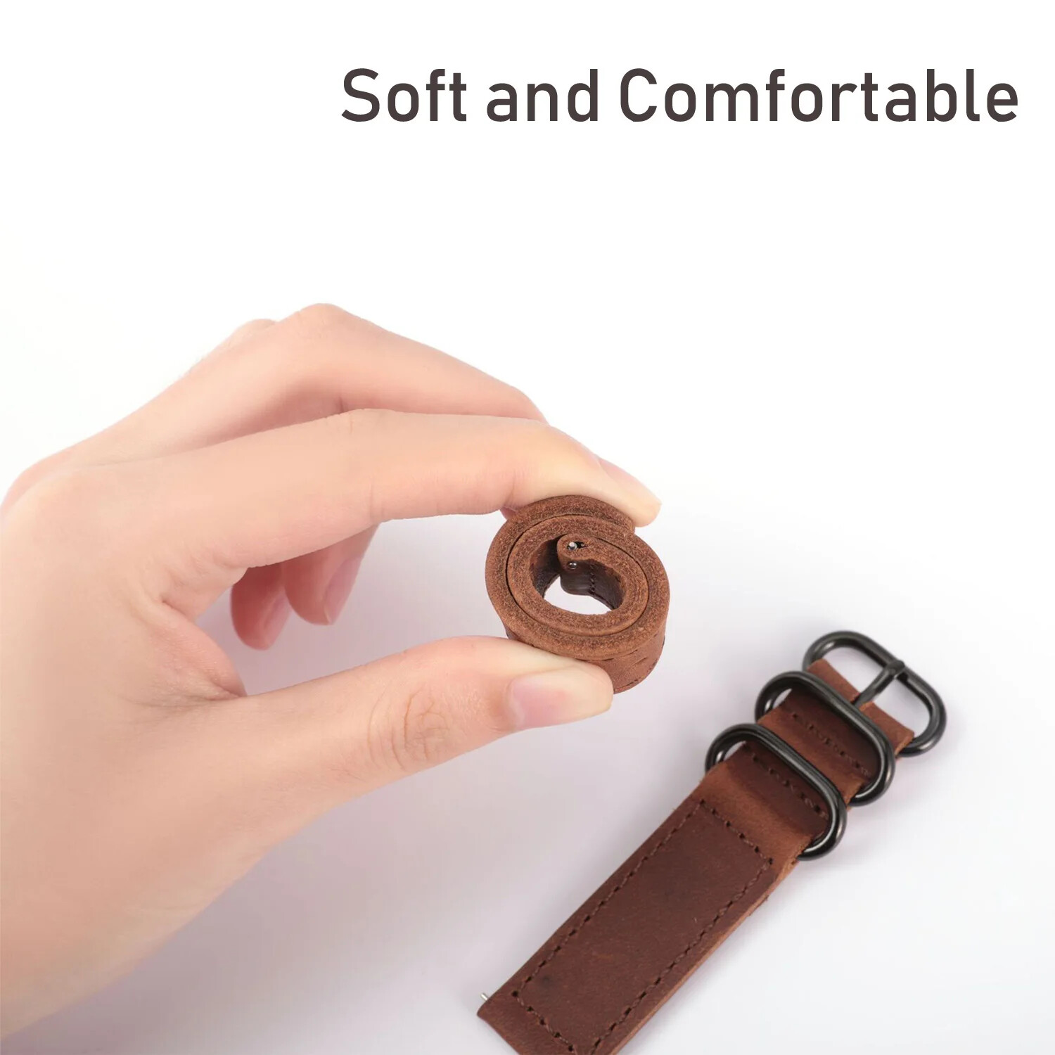 Vintage Genuine Leather Watch Band 18mm 20mm 22mm Black Loop Buckle Watch Strap