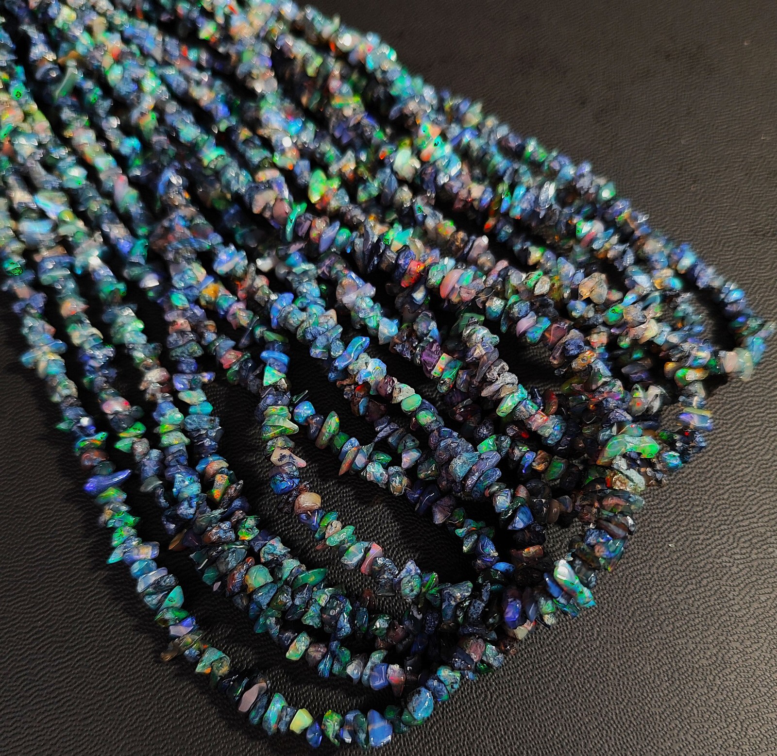 Natural Rainbow Fire Black Opal Gems 5 mm Size Chips Beads 16″ Strand