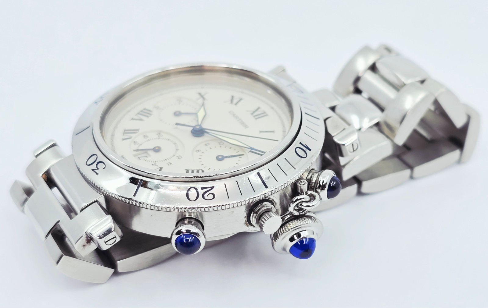 Cartier Pasha De Cartier Chronograph Quartz 38mm Stainless Steel Watch Ref 1050