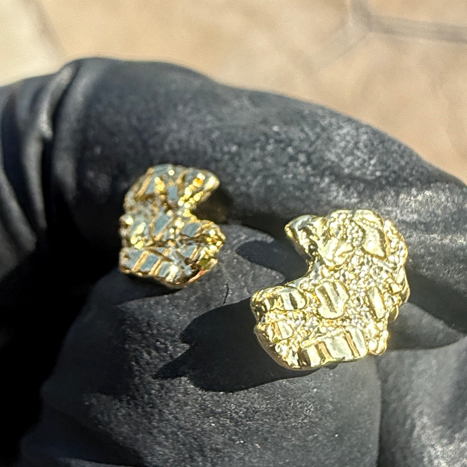 14k Gold Plated Nugget Earrings Butterfly Push Back Mens Womens Small 10MM