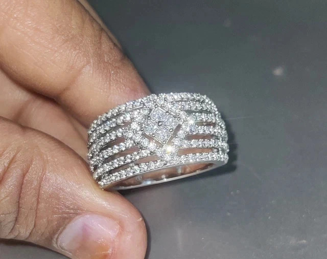 2.20Ct Round Moissanite Multi-Row Cocktail Engagement Ring 14K White Gold Plated