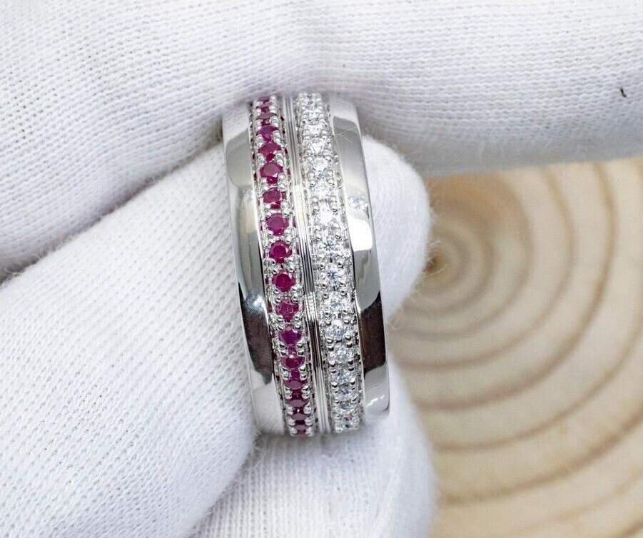 Round Cut Simulated Pink Ruby Gorgeous Eternity Band Ring 14k White Gold Plated