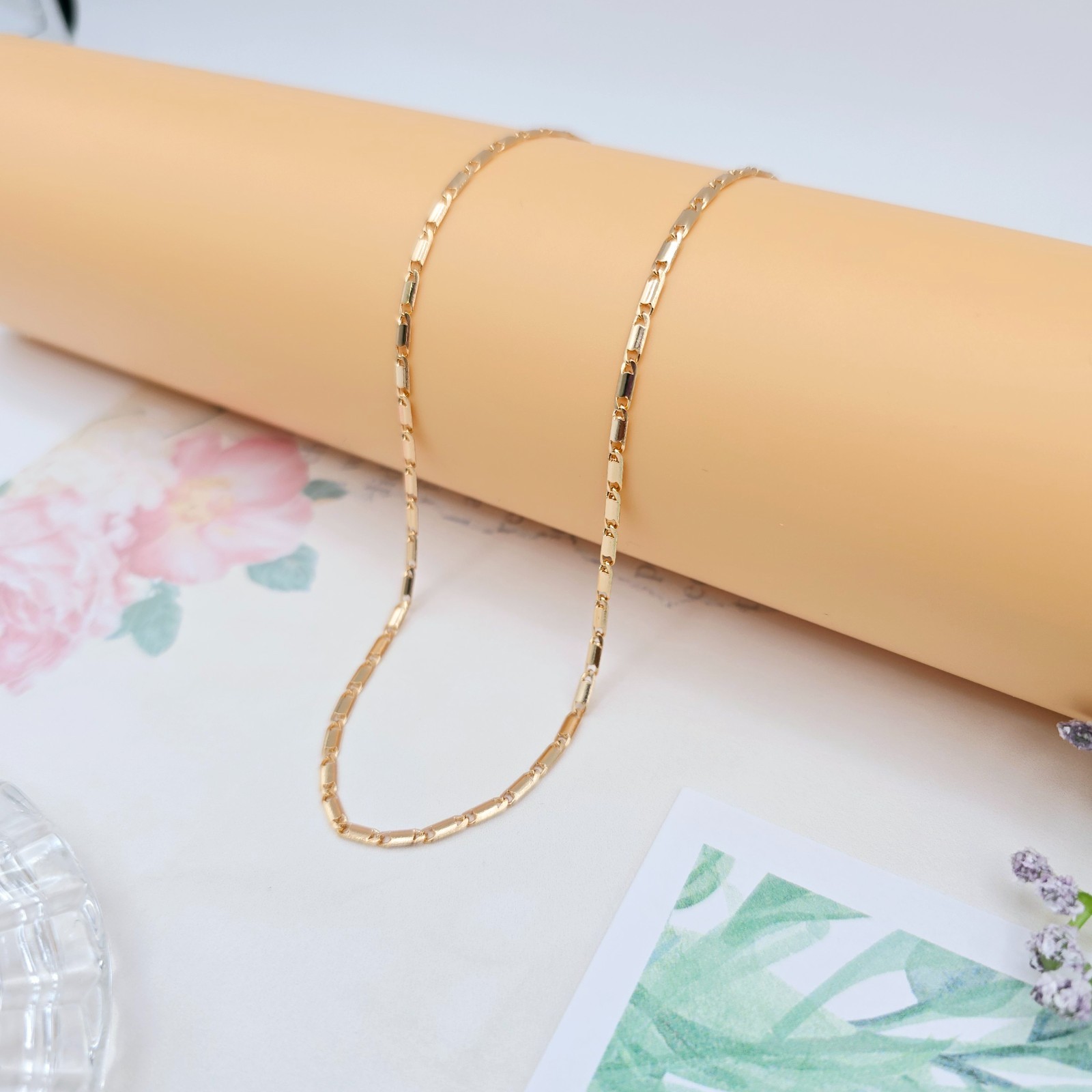 with Elegant Rectangular Links, 45+5cm Adjustable, XPNL0058 Rose Gold Necklace