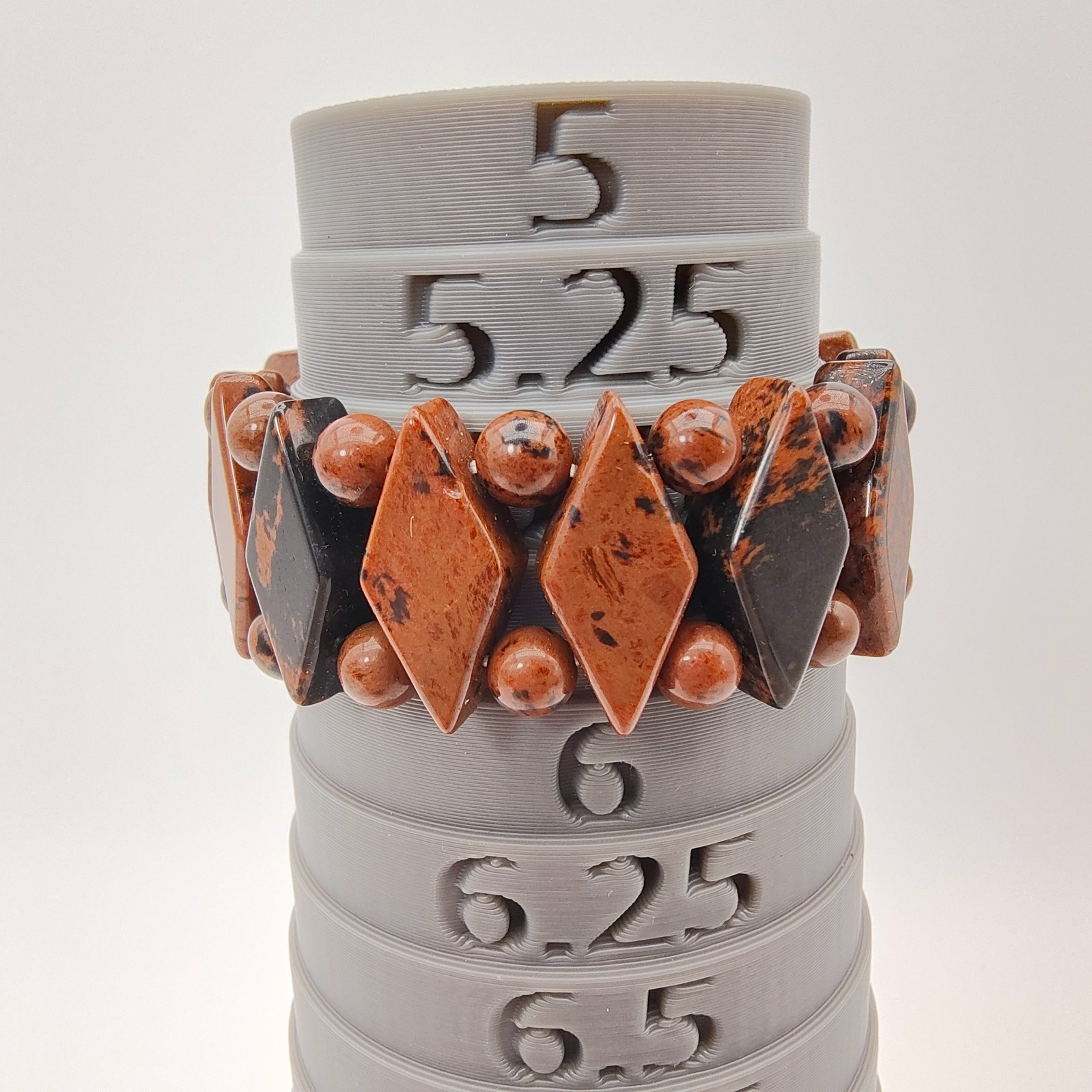 Mahogany Obsidian Aztec Stretch Bracelet Boho Earthcore Strength Grounding