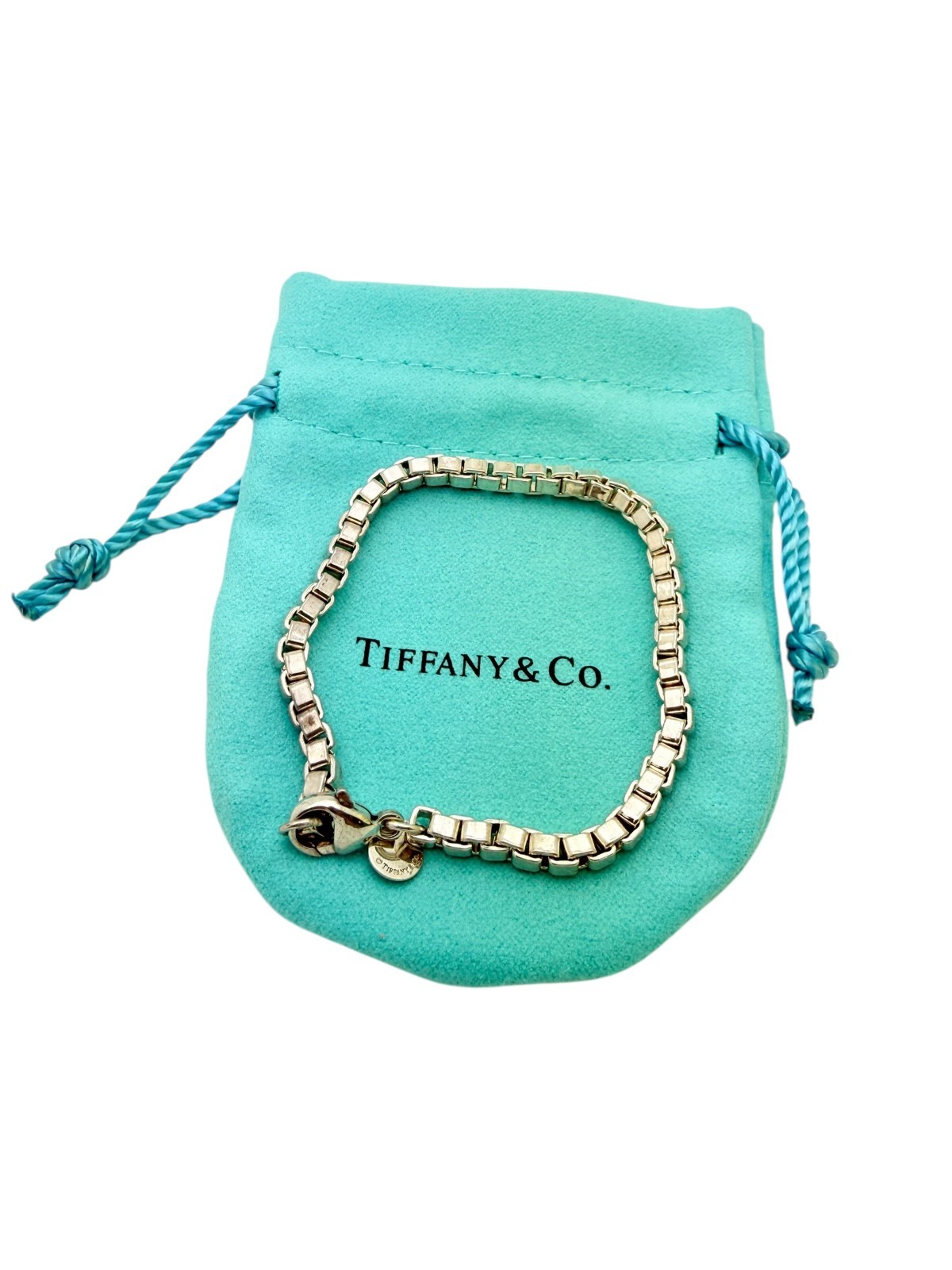 Tiffany & Co. Sterling Silver Venetian Box Chain Link Bracelet 7 1/2″ – Pouch