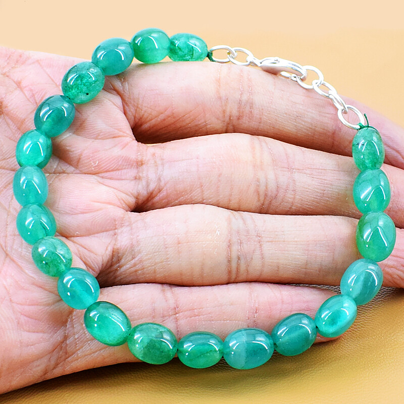 100.00 Cts Natural 8″ Long Green Jade Oval Beads Handmade Bracelet NK 20E134